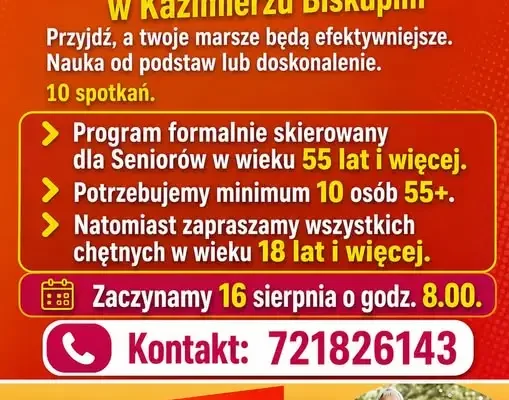 Nordic Walking dla seniorów w Kazimierzu Biskupim – start 16 sierpnia