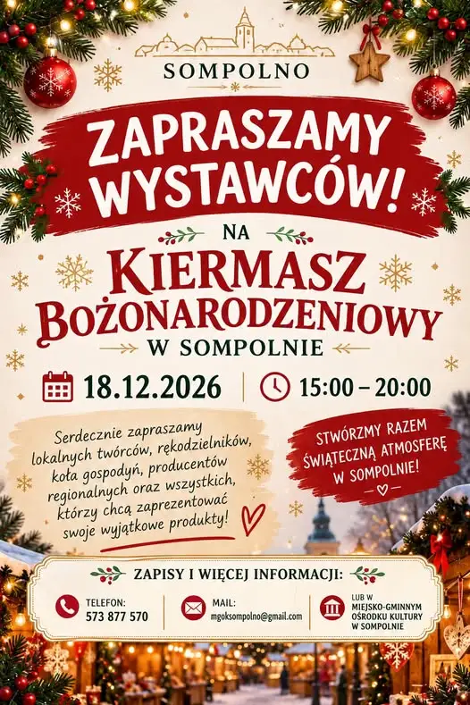 Kiermasz świąteczny w Sompolnie – M-GOK zaprasza wystawców